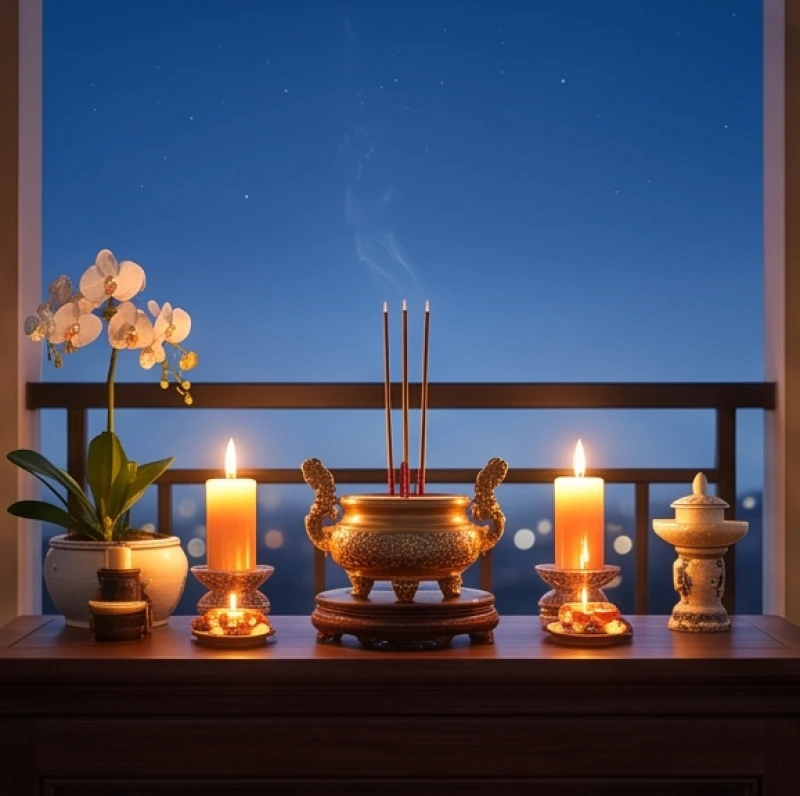 Lư hương và ngọn nến sáng rực được đặt quay về phương vị cát lợi để đón nhận sinh khí