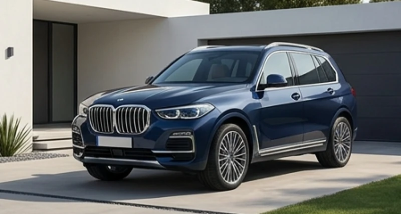 Chiếc xe SUV màu xanh nước biển đậm lấp lánh dưới ánh nắng nhạt đại diện cho hành Thủy