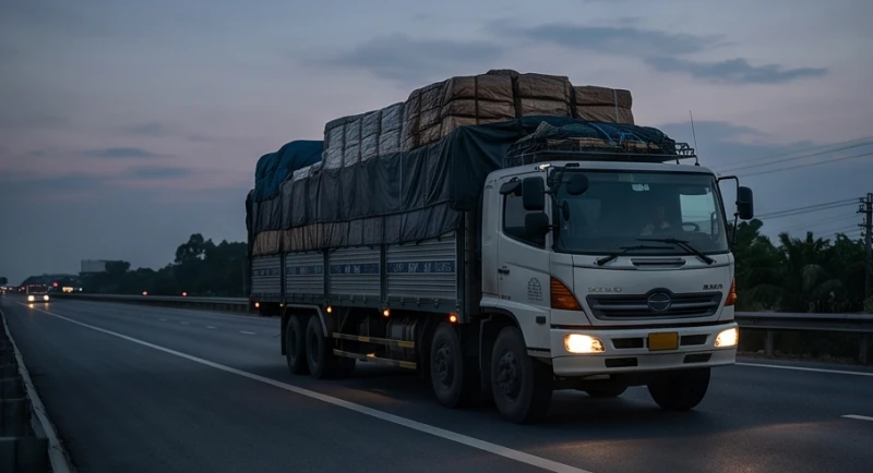 Mơ thấy xe cháy: Giải mã điềm báo, con số và cách an tâm đời thực 4 Chiếc xe tải chất đầy hàng hóa đang di chuyển trên đường quốc lộ đại diện cho gánh nặng trách nhiệm trong công việc