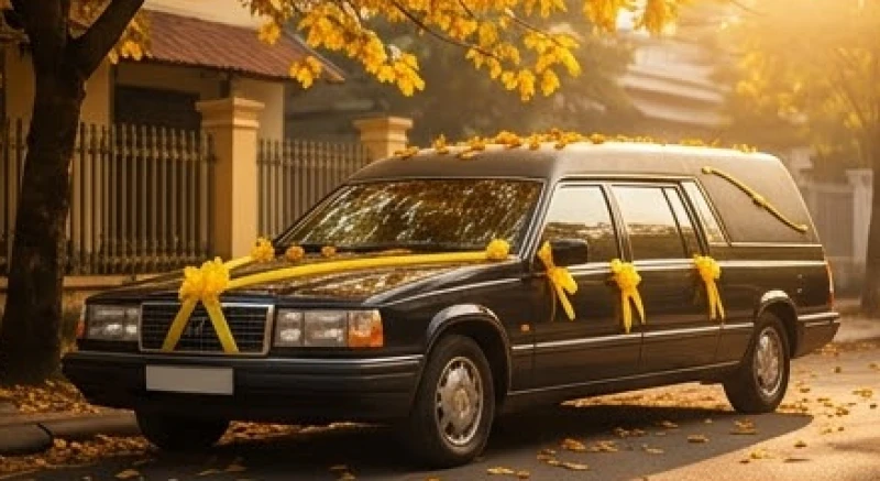 Chiếc xe tang được trang trí bằng ruy băng màu vàng rực rỡ tượng trưng cho bước ngoặt tài chính tích cực