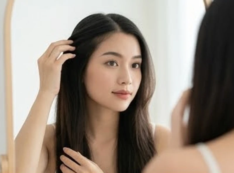 Nốt ruồi ở da đầu nữ: Ý nghĩa từng vị trí và lưu ý y khoa 2 Phụ nữ đang rẽ ngôi tóc sang hai bên để tìm đặc điểm nốt ruồi ẩn dưới chân tóc
