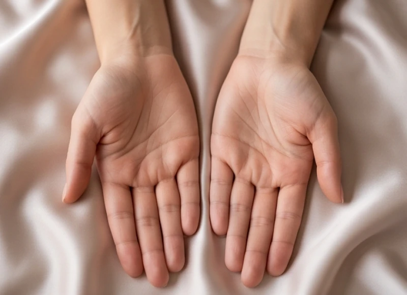 Hai bàn tay nữ giới đặt cạnh nhau để so sánh sự khác biệt của các đường vân tài lộc