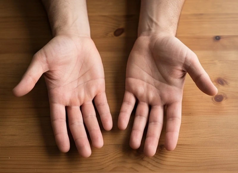 Nam giới đang xòe cả hai bàn tay ra để quan sát và so sánh các đường chỉ tay