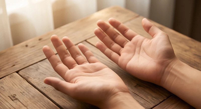 Đường tình duyên có đảo: Ý nghĩa từng vị trí và cách hóa giải 1 Hai bàn tay ngửa lên mặt bàn gỗ để xác định chính xác tay xem chỉ tay cho nam và nữ