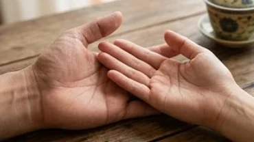 Bàn tay nam và nữ đặt cạnh nhau dưới ánh sáng tự nhiên để xem chỉ tay nam và nữ khác nhau thế nào