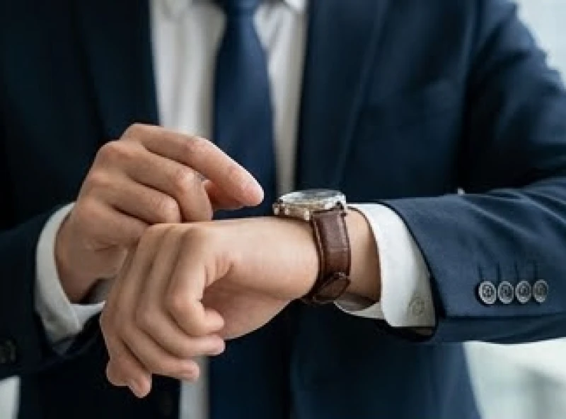 Người đàn ông đang xem đồng hồ đeo tay để ghi nhận chính xác khung giờ khi mắt trái bắt đầu có dấu hiệu co giật liên hồi