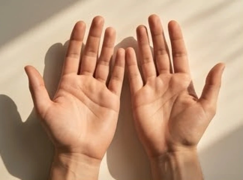 Hai bàn tay đang xòe ra để so sánh các đường vân tài lộc bẩm sinh và thực tại