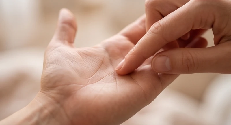 Cận cảnh một bàn tay đang được xem xét kỹ lưỡng cấu trúc chỉ tay thể hiện sự trắc trở trong tình cảm