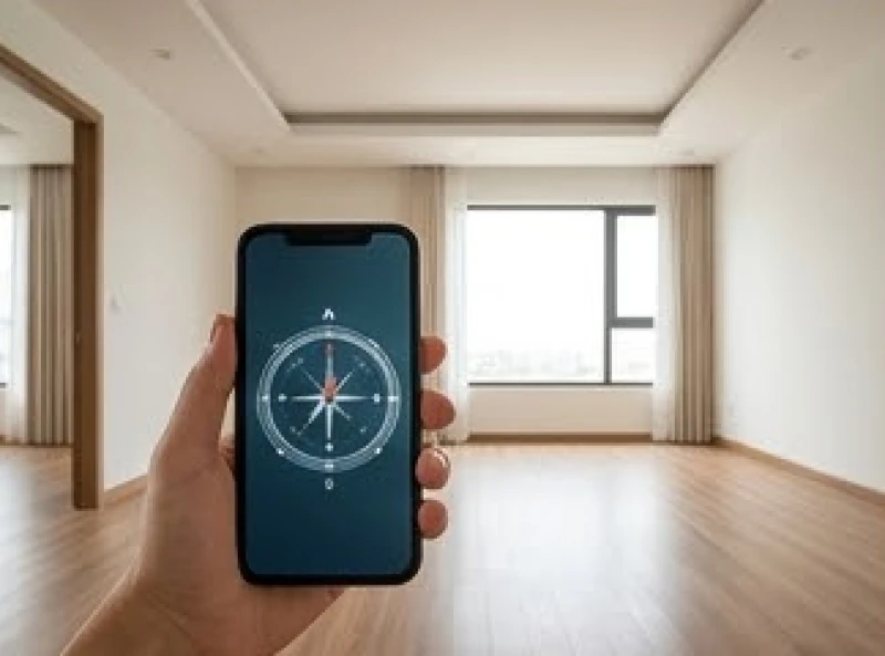 Mệnh Hỏa Hợp Hướng Nào: Tra Cung Phi Nam Nữ Và Cách Hóa Giải 9 Chiếc điện thoại thông minh mở ứng dụng la bàn đang hiển thị phương hướng giữa trung tâm phòng