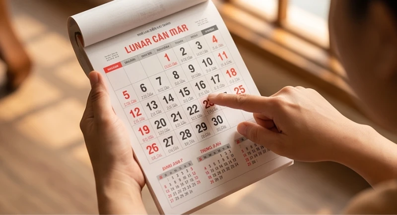 Gia chủ cẩn thận tra cứu lịch vạn niên để chọn mốc thời gian vượng khí nhất cho cửa hàng mới