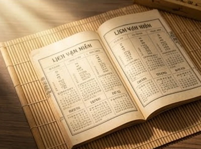 Cuốn lịch vạn niên cũ được lật mở để chọn khung giờ hoàng đạo tiến hành thắp hương cúng bái