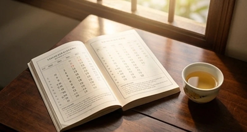 Cuốn lịch vạn niên được lật mở trên bàn gỗ để chọn giờ hoàng đạo thỉnh bàn thờ mới