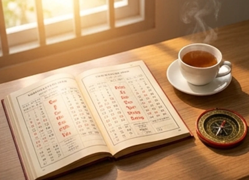 Cuốn lịch vạn sự được mở ra để tra cứu ngày hoàng đạo hợp mệnh với người cho mượn tuổi làm nhà