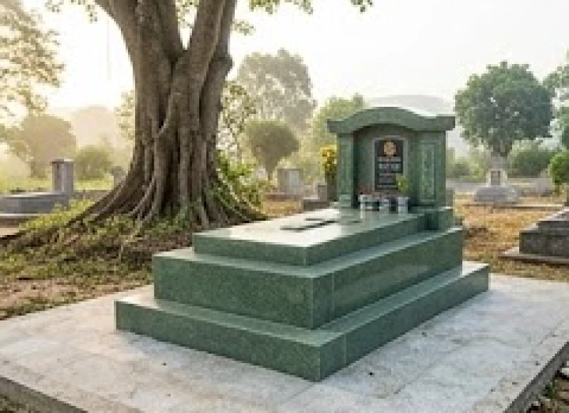 Văn khấn sửa mộ phần gia tiên: Trọn bộ bài cúng đúng nghi thức 3 Khuôn viên lăng mộ gia đình ốp đá xanh nguyên khối nằm ở vị trí cao ráo và không bị rễ cây lớn chèn ép