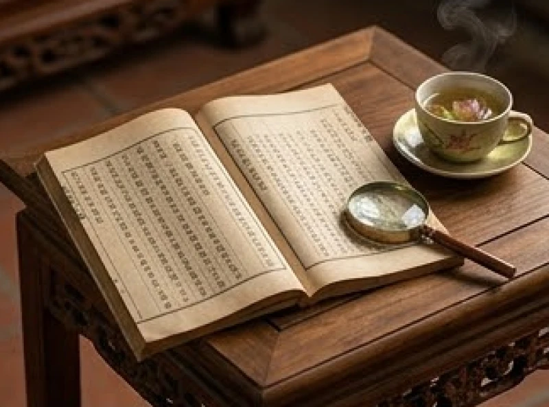 Cuốn sổ tử vi và tách trà ấm trên bàn gỗ thể hiện vận hạn sao Kế Đô ở nam mạng
