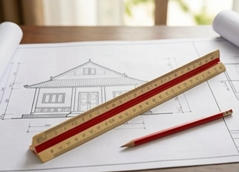 Bản vẽ thiết kế nhà ở kết hợp cùng thước Lỗ Ban phong thủy để tính toán tuổi làm nhà