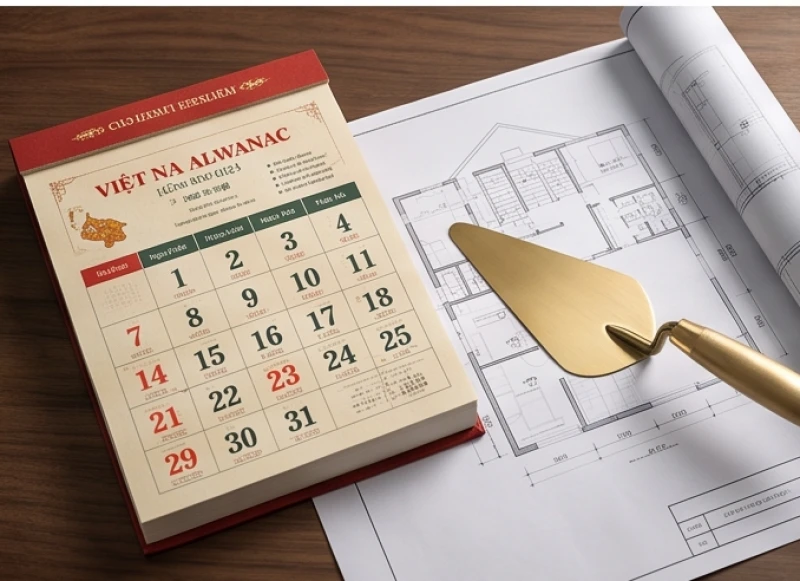 Bản vẽ thiết kế nhà ở kết hợp cùng lịch vạn sự tính toán ngày tháng động thổ