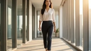 Một người phụ nữ bước đi tự tin với tư thế thẳng lưng thể hiện thần thái xem tướng dáng đi chuẩn phong thủy