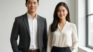 Người đàn ông và phụ nữ có dáng đứng thẳng tắp thể hiện phong thái tự tin khi xem tướng dáng người