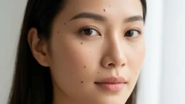 Sơ đồ xem tướng nốt ruồi trên khuôn mặt phụ nữ Á Đông với các điểm nhấn tài lộc