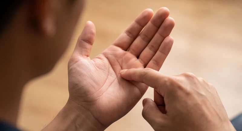 Quá trình quan sát và xem tướng tay nam giới để loại trừ các nếp nhăn chắp vá