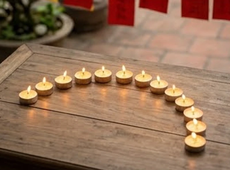 Sơ đồ 12 ngọn đèn cầy xếp thành hình chòm sao Thái Dương trên bàn lễ ngoài trời
