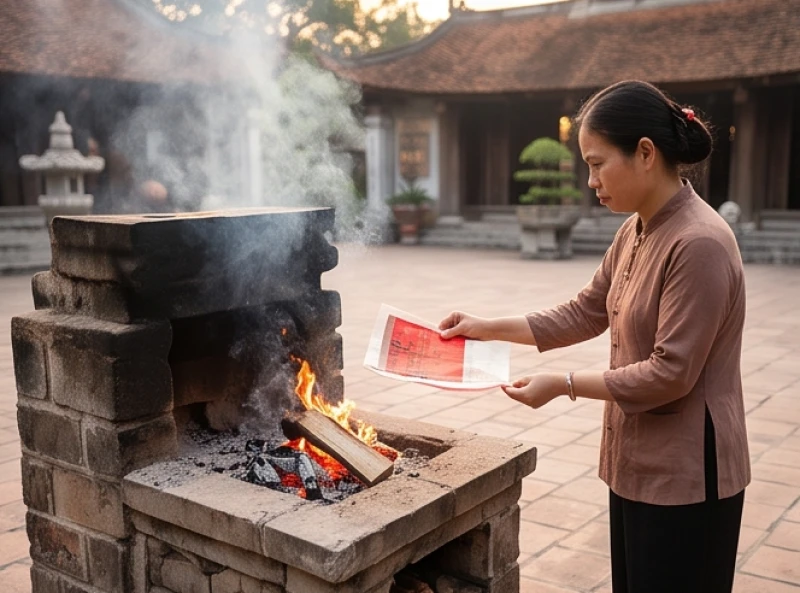 Nghi thức hóa sớ và xin lộc sau khi hoàn thành lễ bái mang lại niềm tin về sự bình an cho gia đạo