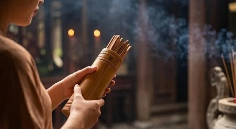 Văn khấn Đền Mẫu Hưng Yên: Bài cúng chuẩn và trình tự 3 ban 6 Ống thẻ xăm bằng tre được người đi lễ lắc nhẹ để xin quẻ cầu tài lộc buôn bán trước ban thờ