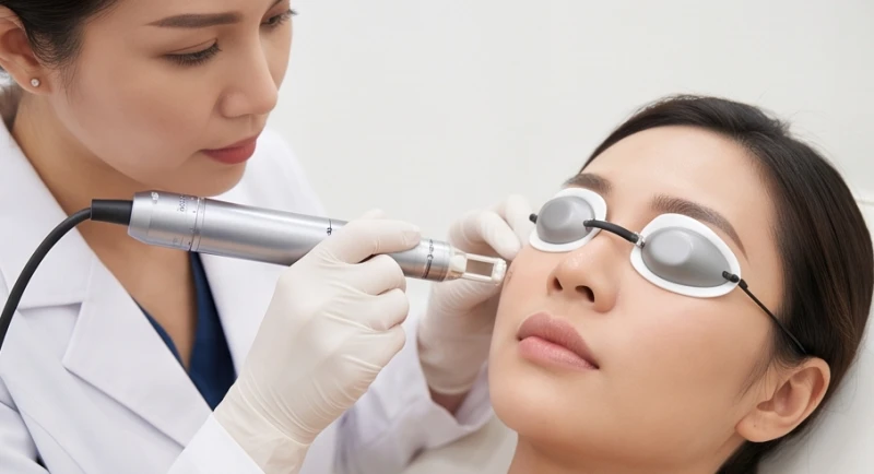 Nốt ruồi lệ ở nữ: Ý nghĩa vị trí, màu sắc và lưu ý tẩy an toàn 6 Bác sĩ da liễu sử dụng công nghệ laser hiện đại để bắn nốt ruồi lệ dưới mắt một cách an toàn