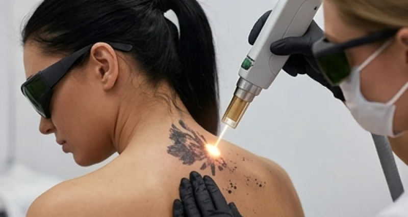 Tuổi Tuất không nên xăm hình gì: Linh vật và vị trí phá tướng 8 Bác sĩ da liễu đang sử dụng thiết bị laser công nghệ cao để xử lý một hình xăm cũ chiếm diện tích lớn trên vùng lưng