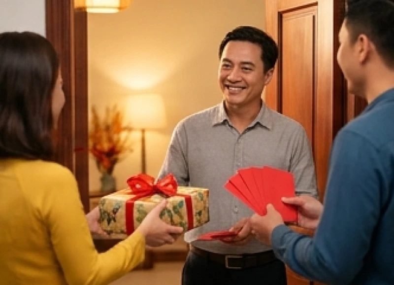 Gia chủ vui vẻ đón khách hợp mệnh đến xông đất chúc Tết ngay sau Giao thừa