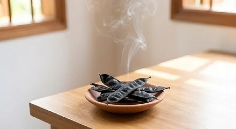 Khói tỏa ra từ những quả bồ kết khô được đốt trên đĩa sứ giúp làm ấm không gian và thanh tẩy tà khí