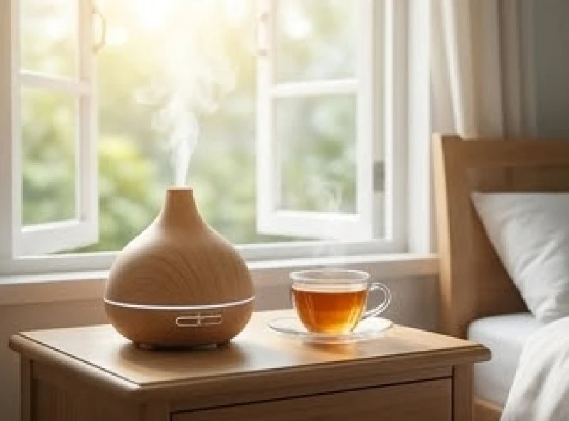 Mơ thấy người chết nằm trong quan tài: Điềm cát hung & sổ mơ 9 Máy xông tinh dầu lan tỏa làn khói mỏng manh bên cạnh tách trà ấm trong ánh sáng buổi sáng