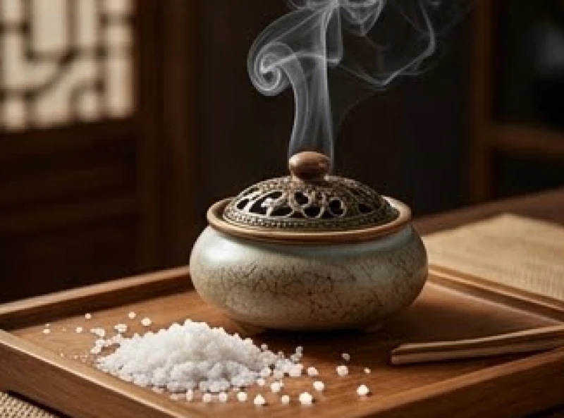 Lư hương bằng gốm sứ đang tỏa ra những làn khói trầm mỏng nhẹ giúp thanh tẩy không gian sống