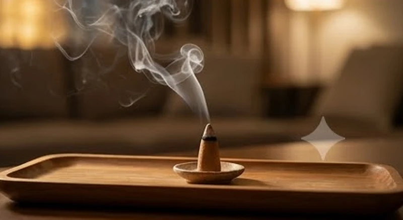 Một nụ trầm hương đang tỏa khói nghi ngút giúp thanh lọc không gian sống và cân bằng năng lượng