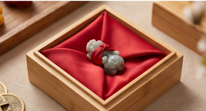 Tỳ Hưu Phong Thủy Tuổi Hợi: Chọn Màu Ngũ Hành & Bảng Giá Chi Tiết 7 Một mảnh lụa đỏ nguyên bản được bọc gọn gàng quanh bức tượng Tỳ Hưu cũ chuẩn bị đem cất giữ