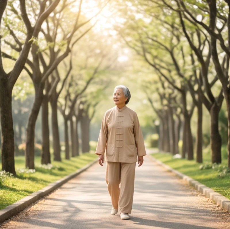 Tử vi tuổi Ất Mùi 1955 năm 2027: Tra đại hạn và cách cúng sao 8 Người lớn tuổi mặc bộ trang phục màu sắc nhã nhặn đang bước đi thong dong trên con đường rợp bóng cây
