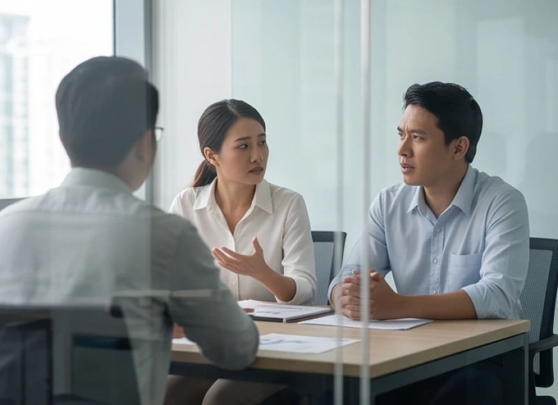 Mơ thấy công việc không thuận lợi: Điềm báo và số đẹp 3 Hai người đồng nghiệp đang tranh luận vô cùng căng thẳng trong phòng họp của công ty