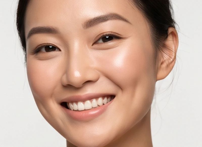 Nụ cười rạng rỡ đẩy phần xương gò má bẩm sinh lên sát hốc mắt nhưng vẫn giữ được nét hài hòa