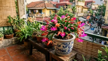 Hình ảnh chậu xương rồng nở hoa rực rỡ trong không gian nhà ở giúp giải đáp thắc mắc xương rồng nở hoa là điềm gì