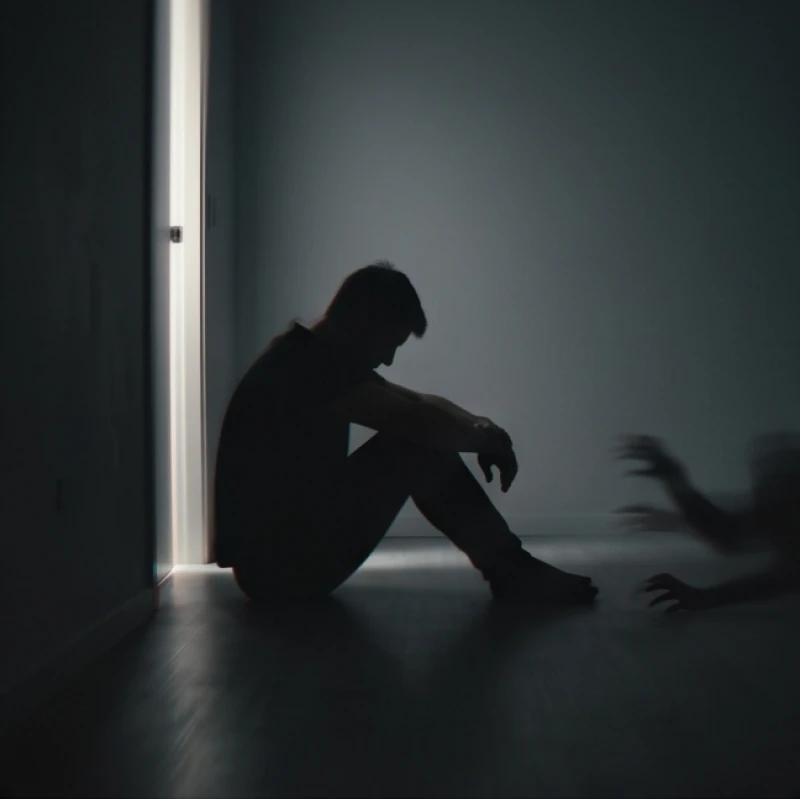 Bóng người lo âu trong không gian u ám khi trải qua giấc mộng thấy côn trùng ký sinh bò trên da thịt