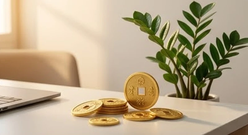 Những đồng xu cổ và cây kim tiền biểu tượng cho ý nghĩa các con số phong thủy mang lại sự thịnh vượng