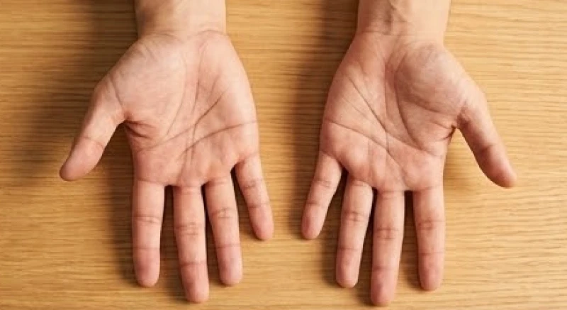 Người phụ nữ đang mở rộng cả hai lòng bàn tay để so sánh sự khác biệt của các đường chỉ tay