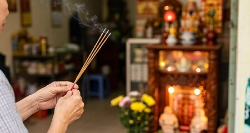 Cầu tài lộc bằng việc thắp hương và khấn Thần Tài Thổ Công ngày mùng 2 và 16 hàng tháng