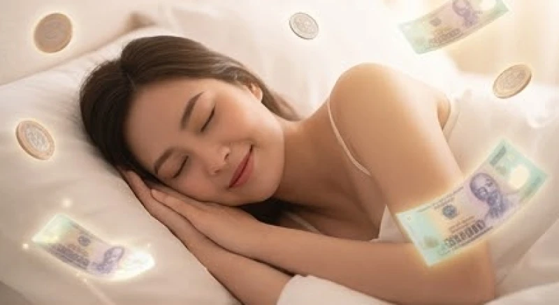 Gương mặt người phụ nữ thể hiện sự nhẹ nhõm và vui vẻ khi chiêm bao thấy tiền bạc