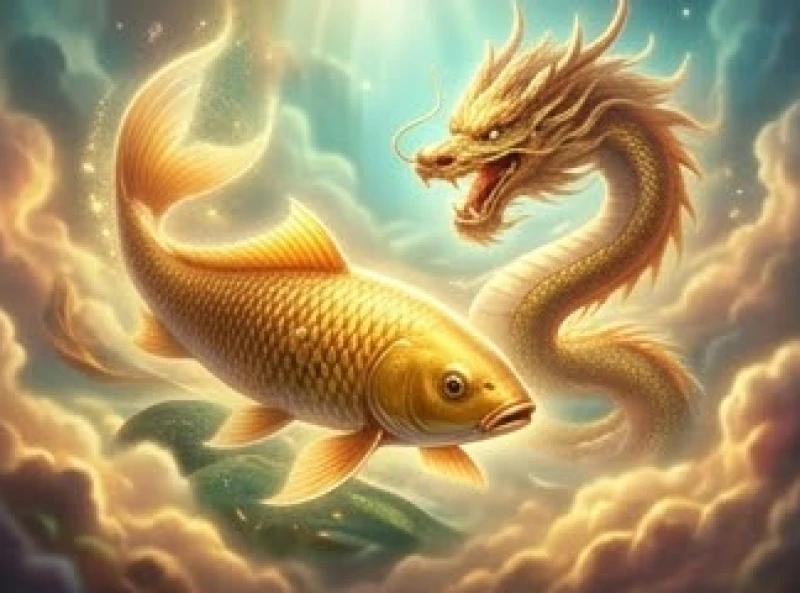 Cá chép lấp lánh hóa rồng vàng rực rỡ mang đến điềm báo đại cát về sự chuyển mình thăng tiến uy quyền
