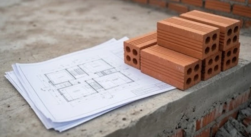Mơ thấy xây nhà điềm lành hay dữ: Phân tích bối cảnh & tâm lý 1 Bản vẽ thiết kế cất nhà mới đặt cạnh những viên gạch đỏ vuông vắn trên nền móng bê tông vững chãi