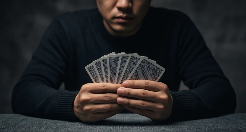 Mơ thấy đánh bài ăn tiền: Điềm báo tài lộc & bảng tra con số 1 Gương mặt trầm ngâm suy nghĩ khi cầm trên tay những lá bài giữa không gian tĩnh lặng