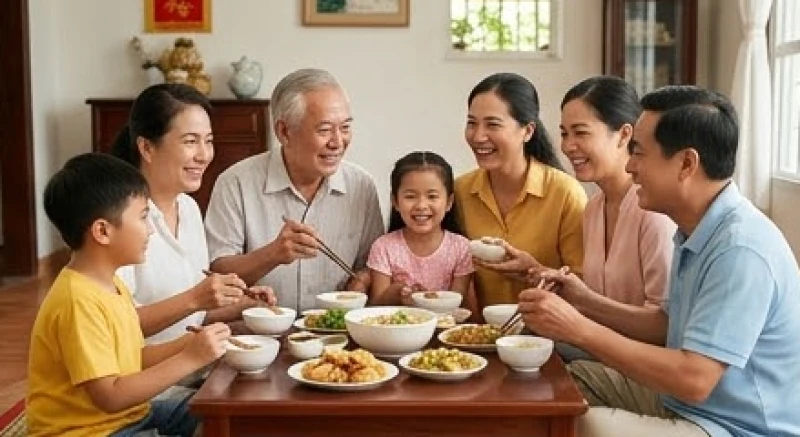 Mơ thấy mẹ có bầu: Điềm báo phong thủy và con số may mắn 1 Bữa cơm đầm ấm ngập tràn tiếng cười tượng trưng cho phước lành khi mơ thấy mẹ mang thai