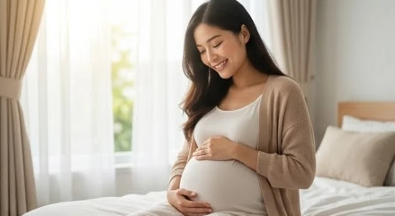 Mơ thấy có thai: Ý nghĩa các giai đoạn & sổ mơ dân gian chuẩn 1 Người phụ nữ hạnh phúc mỉm cười xoa bụng bầu trong ánh sáng ban mai dịu nhẹ